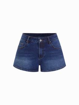 Cider - Washed Women's Mid-Waist Metal Detail Denim Shorts Navy Blue