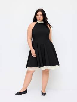 Cider - Halter Bowknot Women Sleeveless A-Line Mini Dress Black