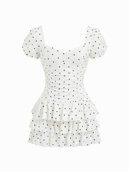 Cider - Cotton Blend Women's Sweetheart Puff Sleeve Ruched Mini Dress White