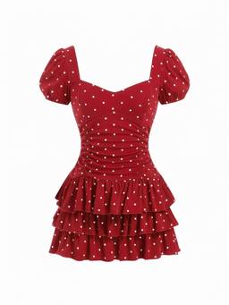 Cider - Cotton Blend Women's Sweetheart Puff Sleeve Ruched Mini Dress Wine