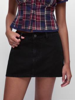 Cider - Washed Metal Detail Women Low Rise A-Line Mini Skort Black