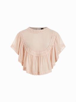 Cider - Chiffon Lace Women's Ruffle Sleeve Oversized Blouse Peach