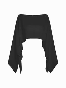 Cider - Chiffon Women's Boat Neck Cape Sleeve Oversized Poncho Black