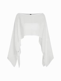 Cider - Chiffon Women's Boat Neck Cape Sleeve Oversized Poncho White