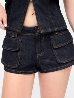 Cider - Washed Women's Low Waist Metal Detail Cargo Shorts Dark denim