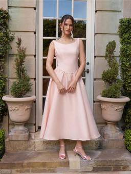 Cider - Satin Bow Back Women's Backless Lace-Up Flared Midi Dress Pink