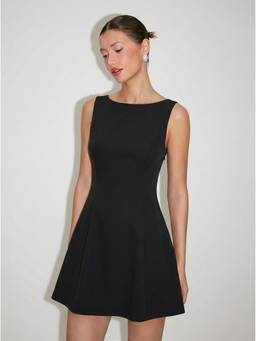 Cider - Bowknot Backless Women's Sleeveless A-Line Mini Dress Black