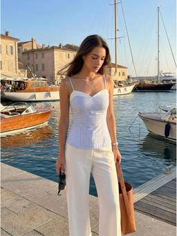Cider - Cotton Blend Women's Striped Sweetheart Neck Cami Top Baby Blue