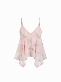 Cider - Sequin Embroidered Women’s V-Neck Asymmetrical Cami Top Pink