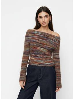 Cider - Textured Women’s Off-Shoulder Striped Ruched Top Ginger