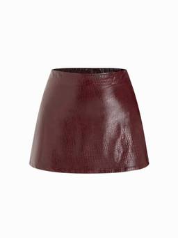 Cider - Crocodile Texture Women Mid-Rise Faux Leather Mini Skort Wine