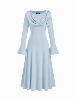 Cider - Draped Knot Women's Boat Neck Bell Sleeve Maxi Dress Blue