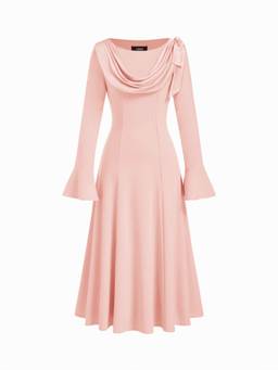 Cider - Draped Knot Women's Boat Neck Bell Sleeve Maxi Dress Pink