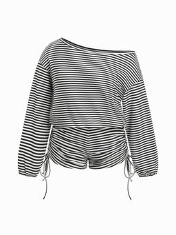 Cider - Curve & Plus Women's Asymmetrical Neck Drawstring Playsuit Black