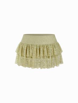 Cider - Lace Floral Women Low Rise Ruffled Layered Mini Skirt Green