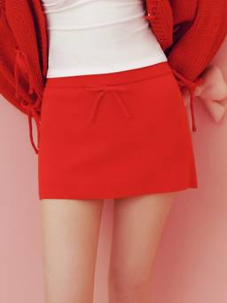 Cider - Bowknot Women Mid-Rise Bodycon Mini Skirt Red