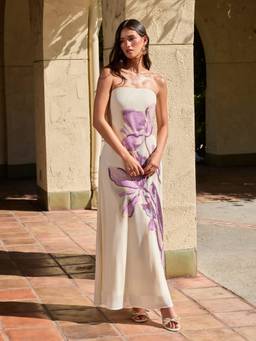 Cider - Chiffon Women's Floral Bandeau Backless Mermaid Maxi Dress White
