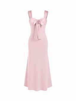Cider - Sweetheart Women's Bow Detail Slim Maxi Dress Pink