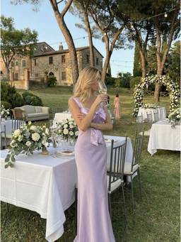 Cider - Sweetheart Bowknot Women's Slim Fit Maxi Mermaid Dress Purple