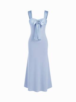 Cider - Sweetheart Bowknot Women's Slim Fit Mermaid Maxi Dress Blue