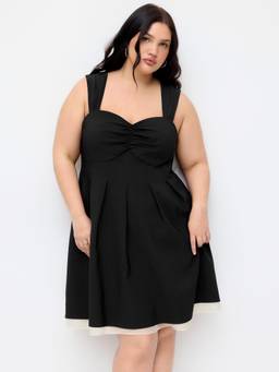 Cider - Bowknot Women's Sweetheart Neck A-Line Mini Dress Black