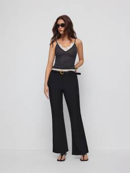 Cider - Women's Low Rise Flared Belted Trousers Black