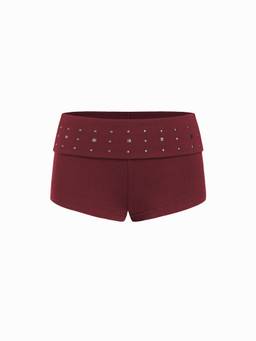 Cider - Cotton Blend Women's Low Rise Metal Detail Micro Shorts Burgundy
