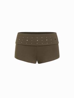 Cider - Cotton-Blend Women's Low Rise Metal Detail Micro Shorts Olive