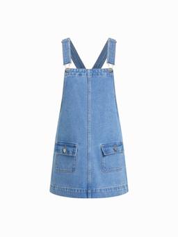 Cider - Denim Women's Oversized Metal Detail Pinafore Dress Washed Light Blue