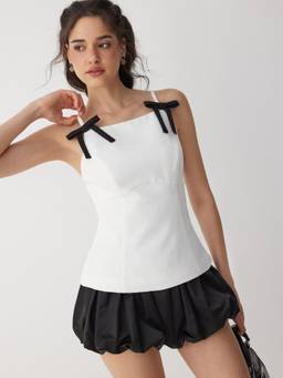 Cider - Bowknot Women's Sleeveless Boat Neck Cami Top White