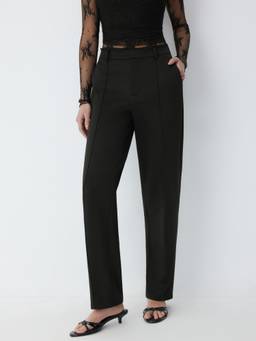 Cider - Women's Mid-Rise Regular Fit Tapered Trousers Black