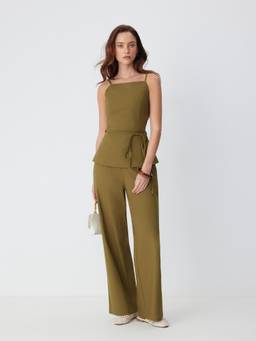 Cider - Linen Blend Women Tie Waist Cami Pant Set Olive
