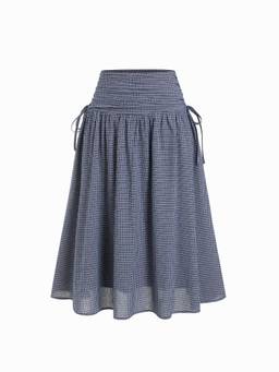 Cider - Linen-Blend Women Mid-Rise Drawstring A-Line Midi Skirt Blue