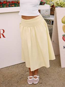 Cider - Linen-Blend Women Drawstring A-Line Midi Skirt Yellow