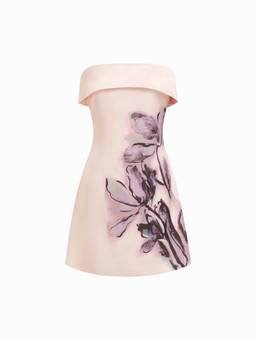 Cider - Satin Floral Women's Strapless A-Line Mini Dress Pink