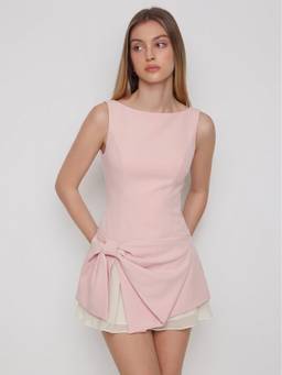 Cider - Bowknot Women's Sleeveless Asymmetrical Hem Mini Dress Pink