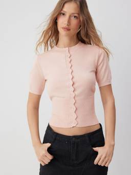 Cider - Knit Women's Regular Fit Metal Detail Top Pink