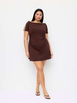 Cider - Women's Ruched Cut-Out Sleeve Mini Dress Brown