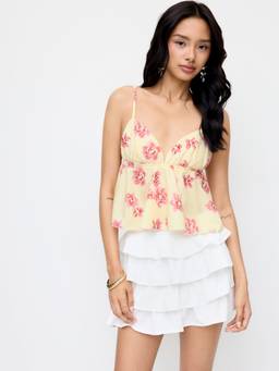 Cider - Floral Ruched Women V-Neck Cami Top Yellow