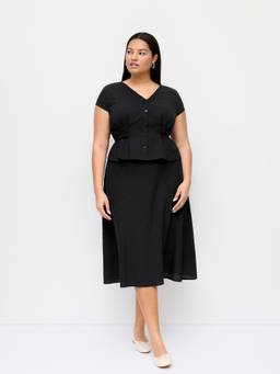 Cider - Cotton Women's V-Neck Button Front Peplum Skirt Set Black