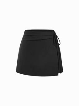 Cider - Linen-Blend Women’s Wrap Front A-Line Mini Skort Black