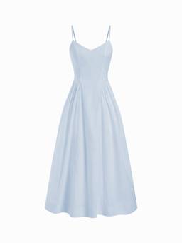 Cider - Cotton Women's V-Neck A-Line Midi Dress Light Blue