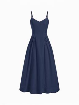 Cider - Cotton Women's V-Neck A-Line Midi Dress Navy Blue