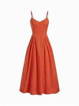 Cider - Cotton Women's V-Neck A-Line Midi Dress Red