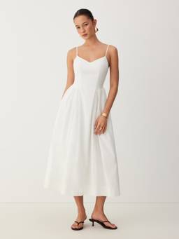 Cider - Cotton Women's V-Neck Sleeveless A-Line Midi Dress White