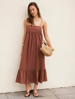 Cider - Ruched Women's Beaded Strap Detail Maxi Dress Wine