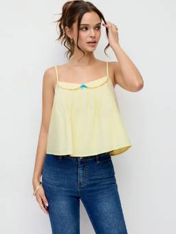Cider - Pintuck Women's Bow Detail Oversized Cami Top Yellow
