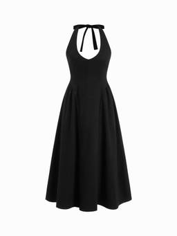 Cider - Washed Women's Stretch Halter Neck A-Line Maxi Dress Black
