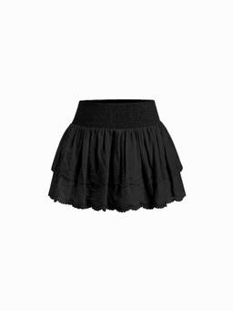 Cider - Cotton Blend Women’s Low-Rise Ruched Layered Mini Skort Black