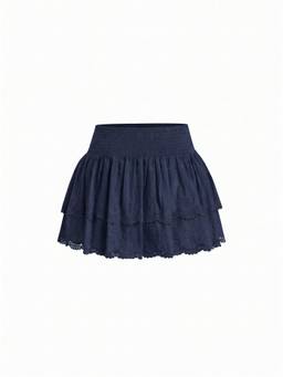 Cider - Cotton Blend Women Low Waist Ruched Mini Skort Navy Blue